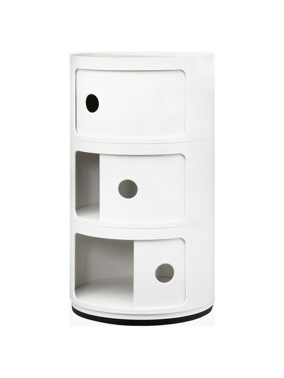 Mesa auxiliar de diseño Componibili, 3 módulos, Plástico (ABS) lacado con certificado Greenguard, Blanco Off White brillante, Ø 32 x Al 59 cm