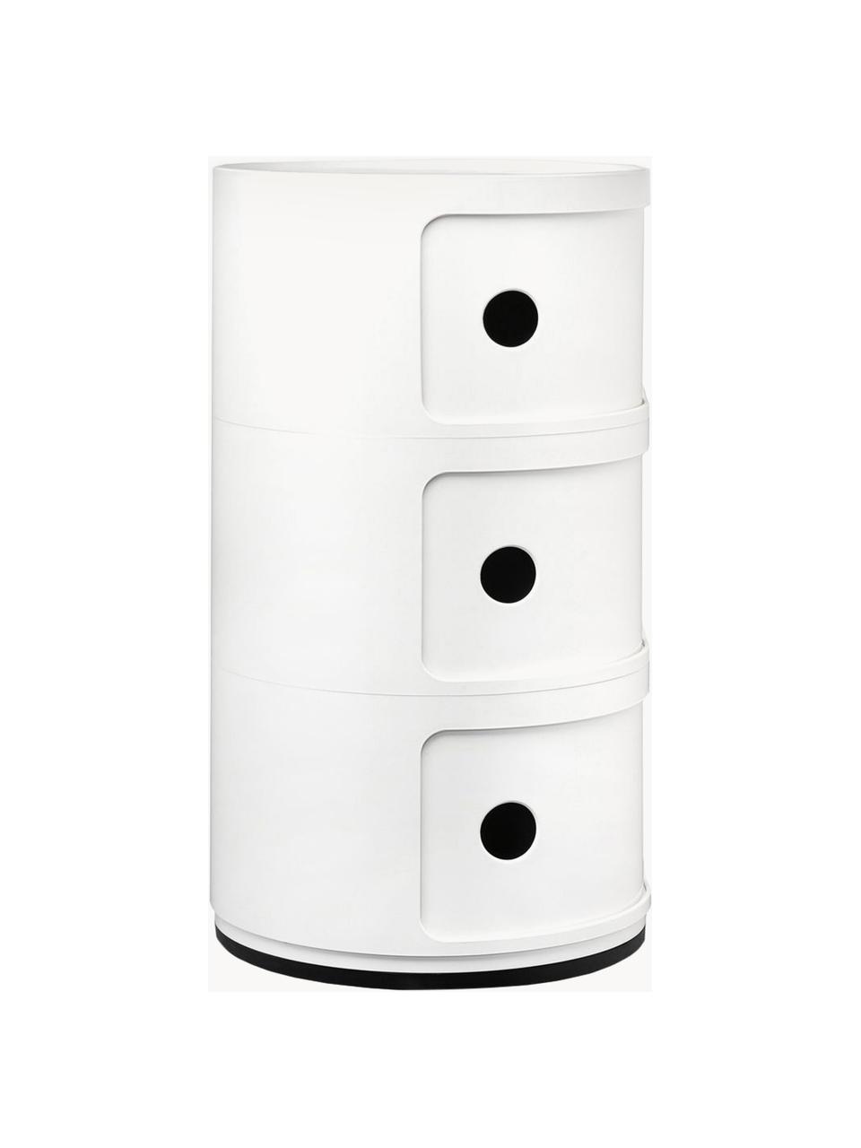 Contenitore di design con 3 cassetti Componibili, Plastica (ABS) laccata, certificata Greenguard, Bianco lucido, Ø 32 x Alt. 59 cm