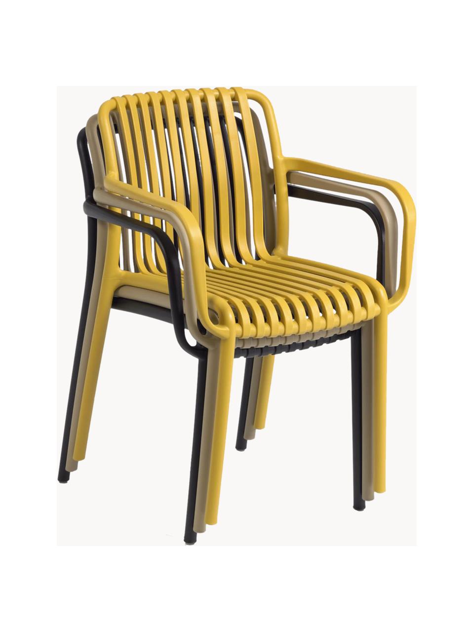 Chaise de jardin à accoudoirs Isabellini, Plastique, Jaune soleil, larg. 54 x prof. 49 cm