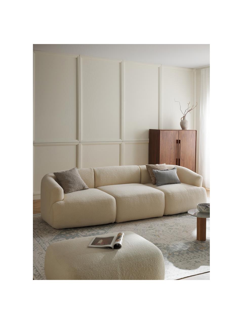 Divano componibile 3 posti in teddy Sofia, Rivestimento: teddy (100% polipropilene, Struttura: legno di abete rosso, cer, Piedini: plastica Il materiale uti, Teddy bianco latte, Larg. 277 x Prof. 103 cm