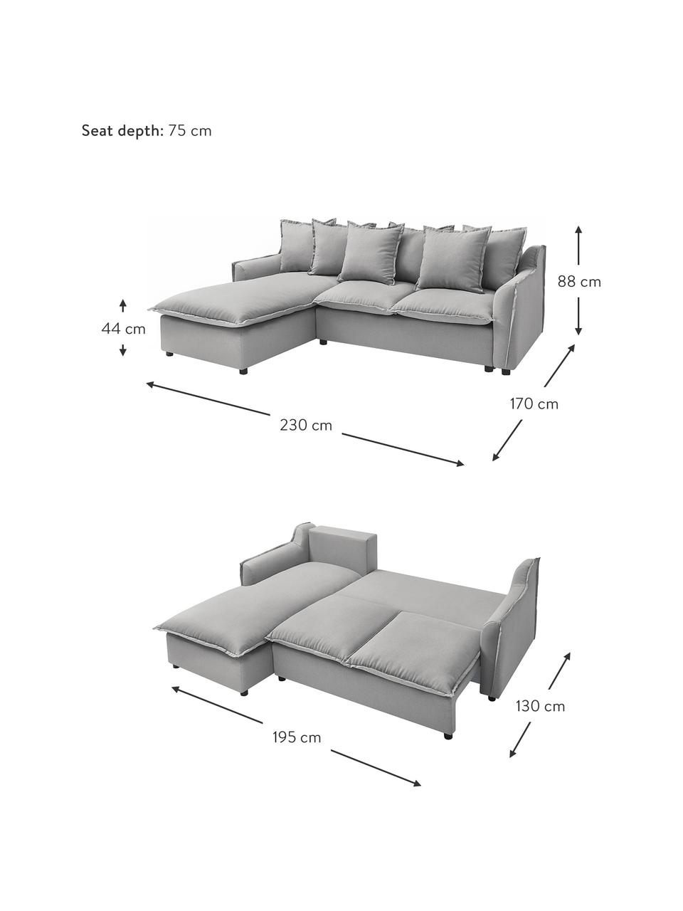 Sofa narożna z funkcją spania i miejscem do przechowywania Mona, Tapicerka: 100% poliester, wodoodpor, Stelaż: drewno naturalne, płyta w, Nogi: tworzywo sztuczne, Jasny szary, S 230 x G 170 cm