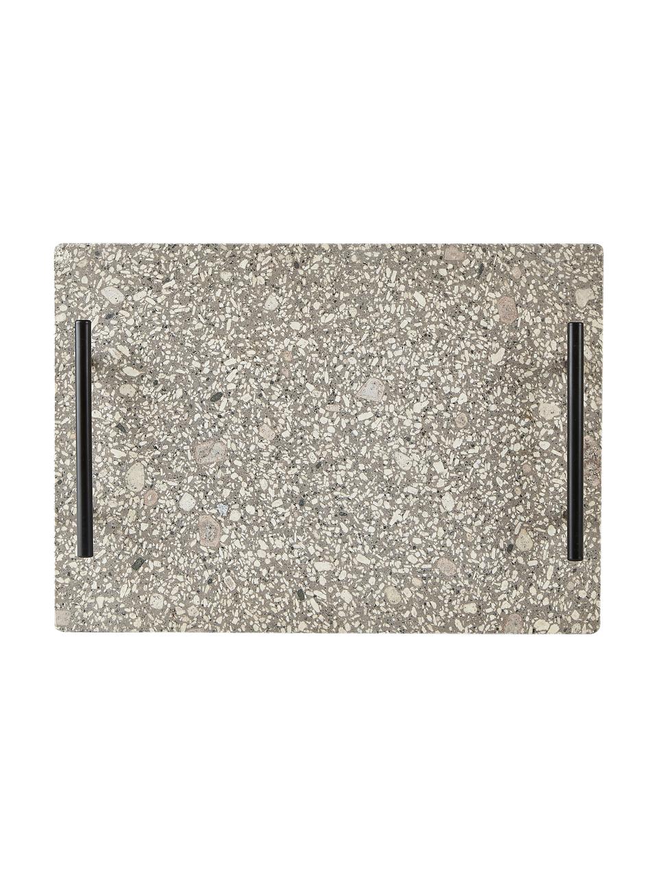 Dienblad Stone van keramiek met handvat, L 35 x B 25 cm, Keramiek, Wit, zwart, L 35 x B 25 cm