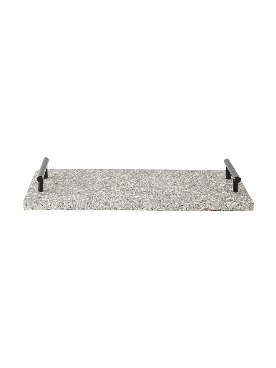 Dienblad Stone van keramiek met handvat, L 35 x B 25 cm, Keramiek, Wit, zwart, L 35 x B 25 cm