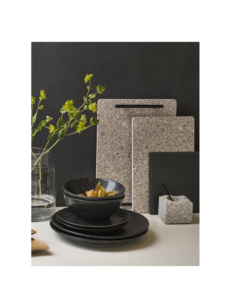 Dienblad Stone van keramiek met handvat, L 35 x B 25 cm, Keramiek, Wit, zwart, L 35 x B 25 cm