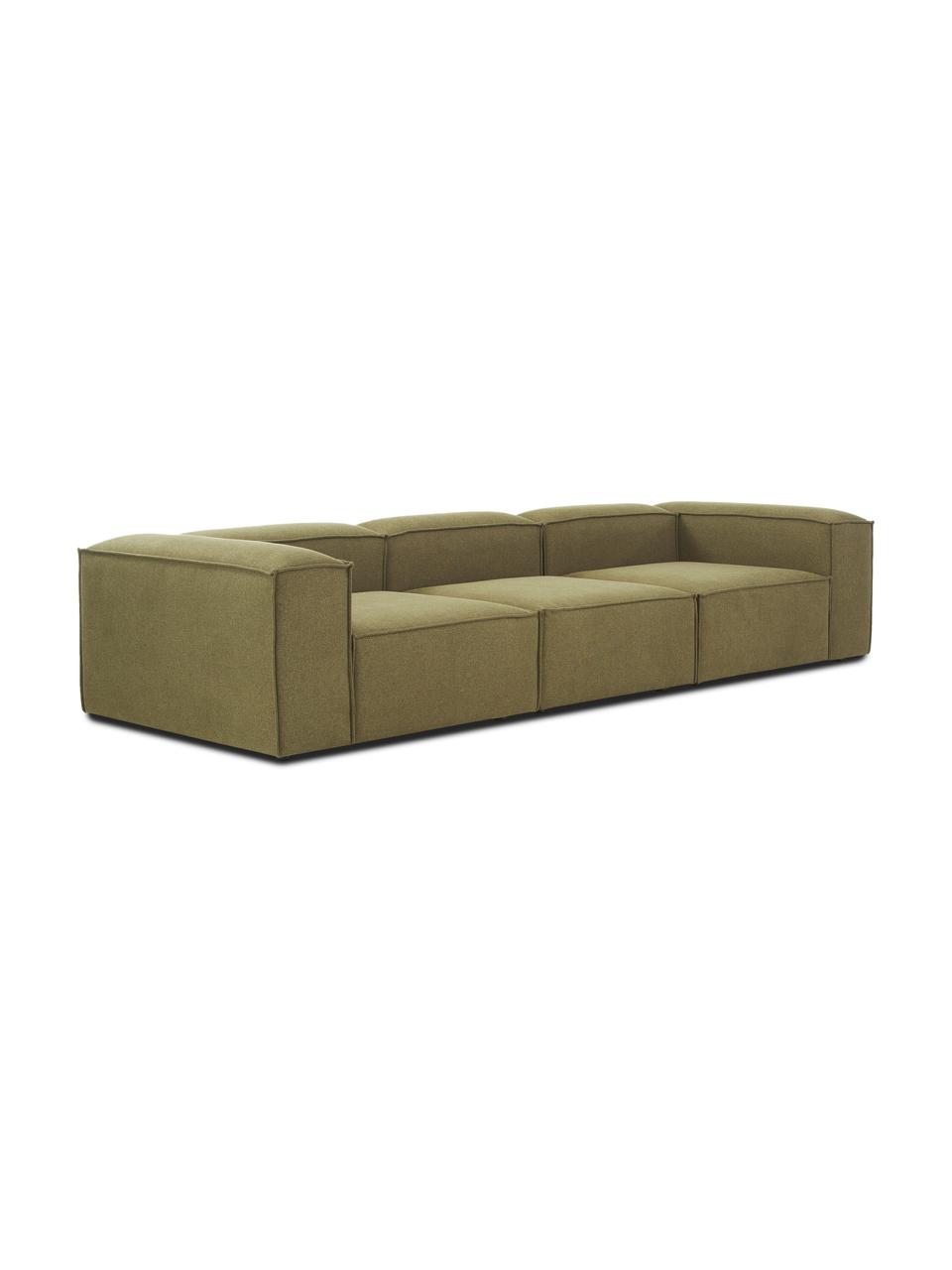 Modulares Sofa Lennon (4-Sitzer), Bezug: Polyester Der hochwertige, Gestell: Massives Kiefernholz FSC-, Füße: Kunststoff, Webstoff Olivgrün, B 327 x T 119 cm