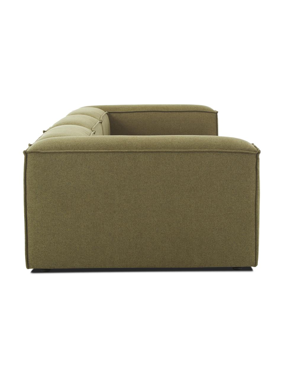 Divano componibile 4 posti Lennon, Rivestimento: poliestere Il rivestiment, Struttura: pino massiccio, certifica, Piedini: plastica, Tessuto verde oliva, Larg. 327 x Prof. 119 cm