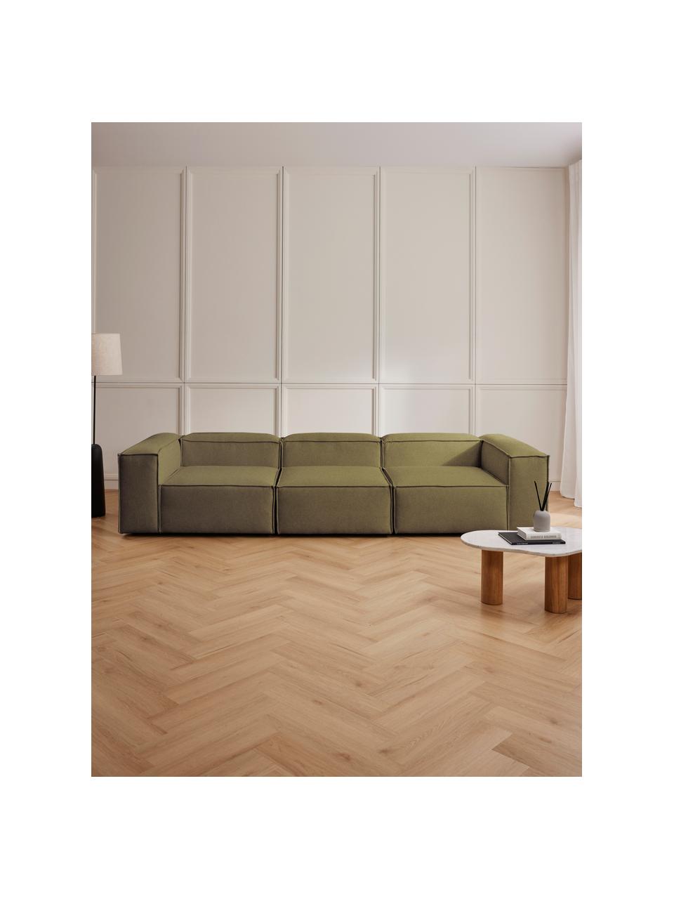 Sofa modułowa Lennon (4-osobowa), Tapicerka: 100% poliester 35 000 cyk, Stelaż: lite drewno sosnowe z cer, Nogi: tworzywo sztuczne, Zielony, S 327 x G 119 cm