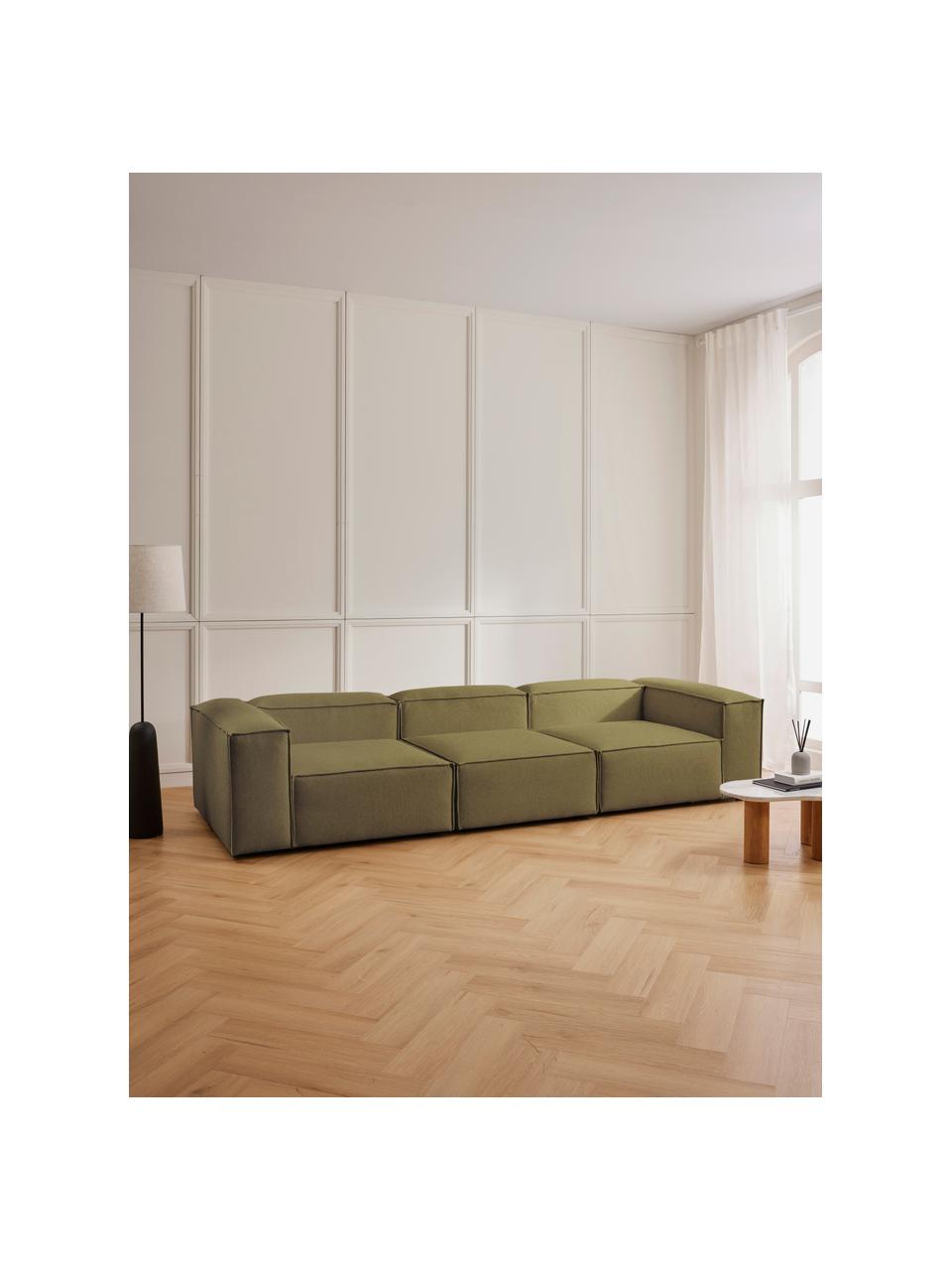 Sofá modular Lennon (4 plazas), Tapizado: 100% poliéster 35.000 cic, Estructura: madera de pino maciza, ma, Patas: plástico, Tejido verde, An 327 x F 119 cm