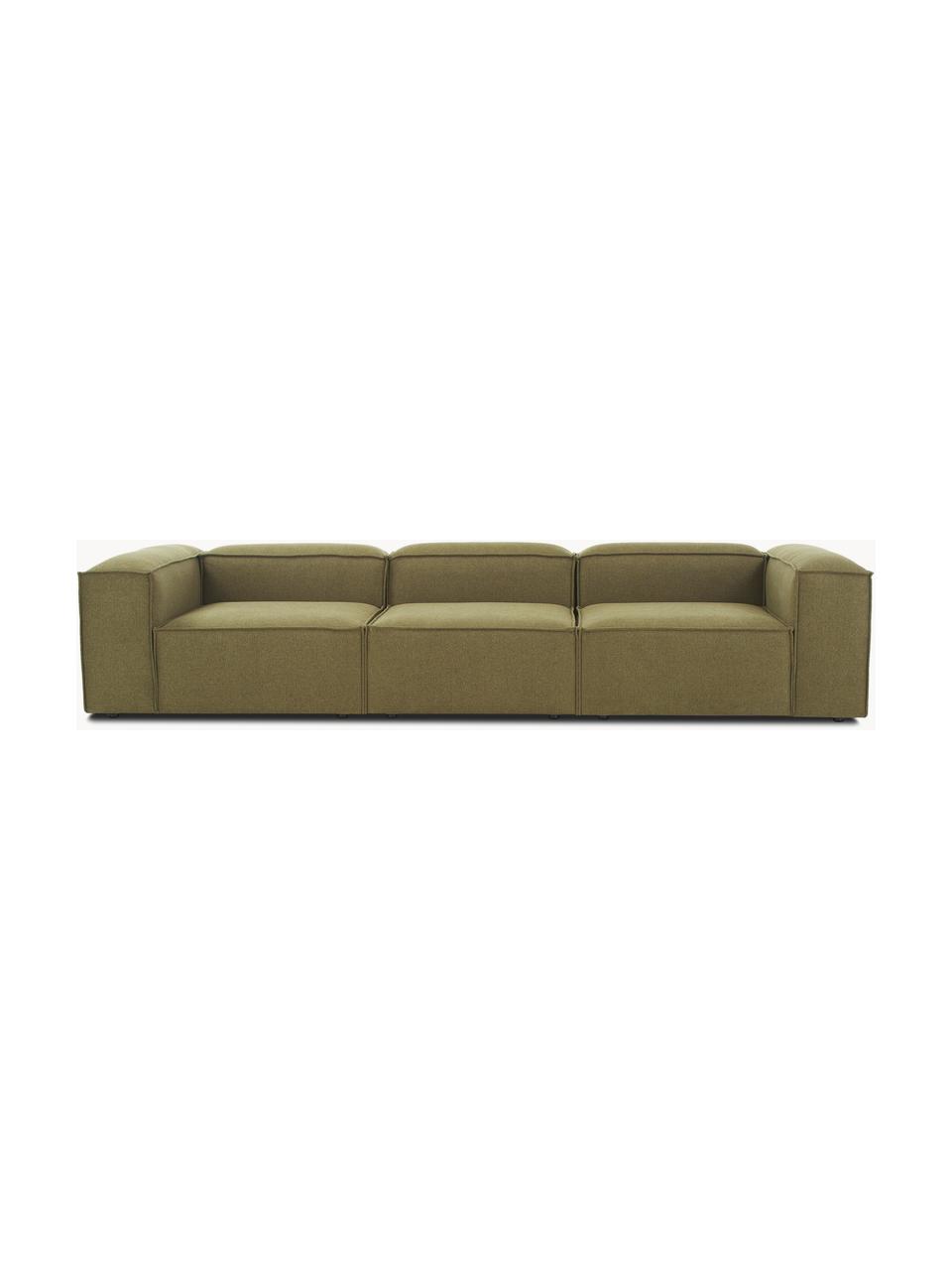 Modulares Sofa Lennon (4-Sitzer), Bezug: Polyester Der hochwertige, Gestell: Massives Kiefernholz, Spe, Webstoff Olivgrün, B 327 x T 119 cm