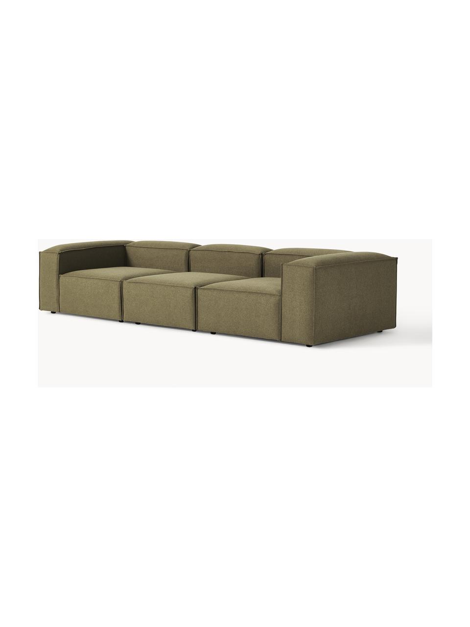 Modulares Sofa Lennon (4-Sitzer), Bezug: Polyester Der hochwertige, Gestell: Massives Kiefernholz, Spe, Füße: Kunststoff Dieses Produkt, Webstoff Olivgrün, B 327 x T 119 cm