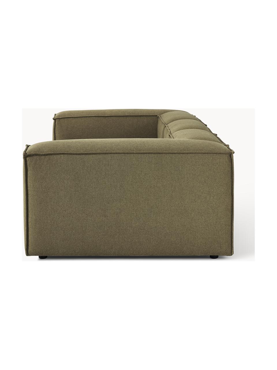 Modulares Sofa Lennon (4-Sitzer), Bezug: Polyester Der hochwertige, Gestell: Massives Kiefernholz, Spe, Füße: Kunststoff Dieses Produkt, Webstoff Olivgrün, B 327 x T 119 cm