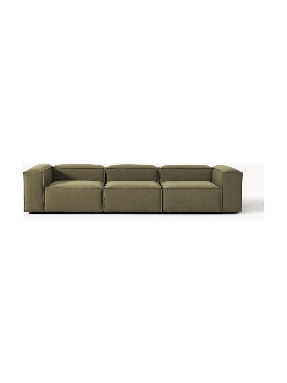 Modulares Sofa Lennon (4-Sitzer), Bezug: Polyester Der hochwertige, Gestell: Massives Kiefernholz, Spe, Füße: Kunststoff Dieses Produkt, Webstoff Olivgrün, B 327 x T 119 cm