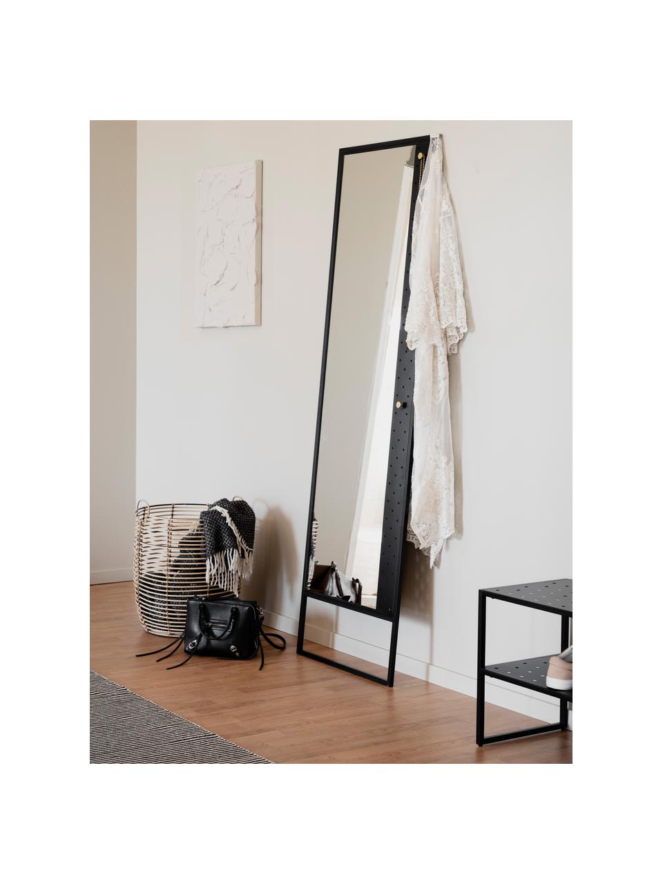 Miroir avec cadre en métal Malone, Noir, couleur dorée, larg. 53 x haut. 170 cm