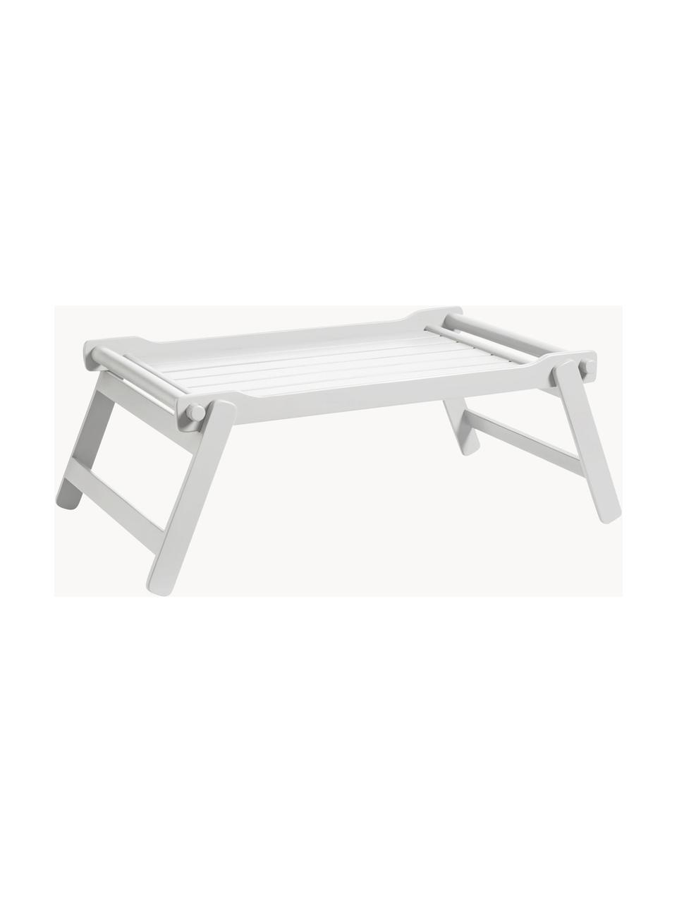 Plateau pliable sur pieds bois Bed, Bois d'acajou, polyuréthane laqué, Blanc, haute brillance, larg. 58 x haut. 36 cm