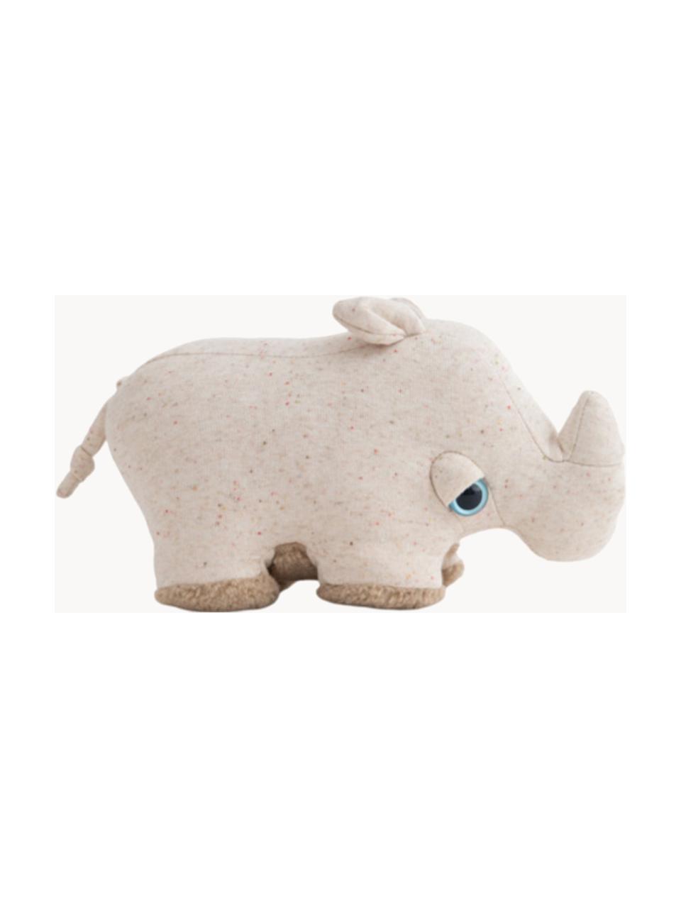 Coussin peluche artisanal Savanah Rhino, Beige clair, chiné, larg. 25 x haut. 15 cm