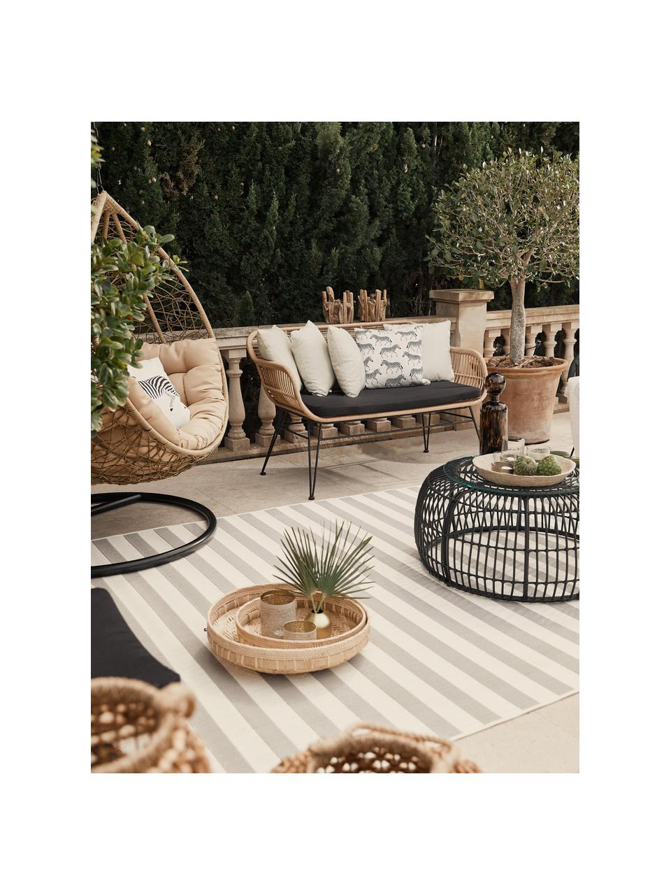 Gestreept in- & outdoor vloerkleed Axa, 86% polypropyleen, 14% polyester, Off White, lichtgrijs, B 80 x L 150 cm (maat XS)