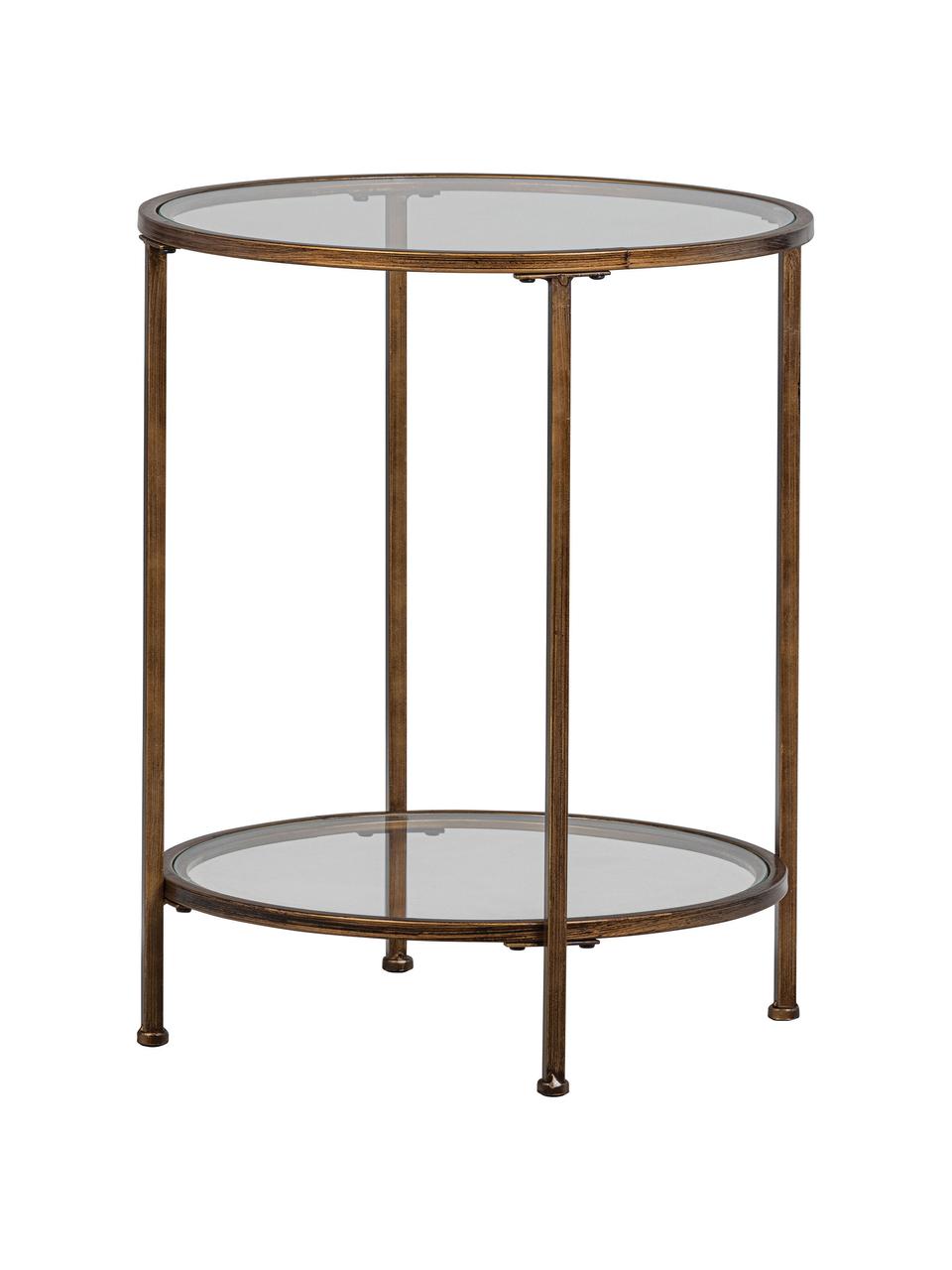 Table d'appoint en verre finition antiquaire Goddess, Structure : laiton, finition antiquaire Sol et plateau : transparent, Ø 46 x haut. 61 cm