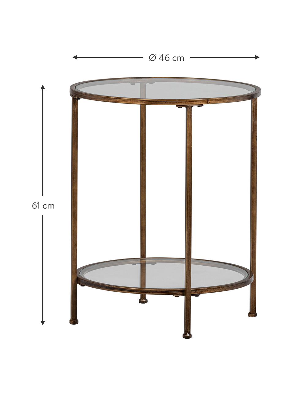 Table d'appoint en verre finition antiquaire Goddess, Structure : laiton, finition antiquaire Sol et plateau : transparent, Ø 46 x haut. 61 cm