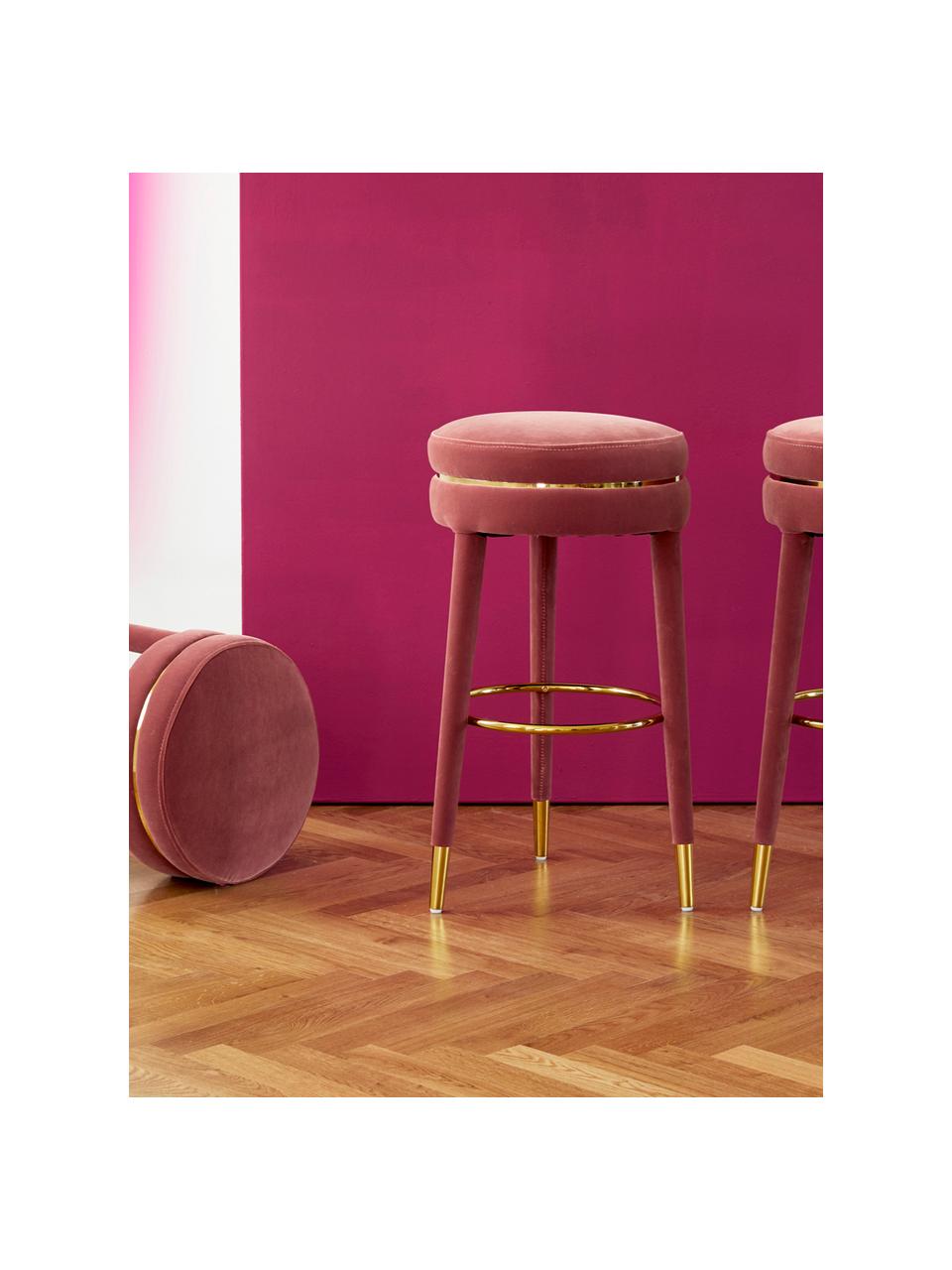 Tabouret de bar en velours I Am Not A Macaron, Rose vif, Ø 41 x haut. 78 cm