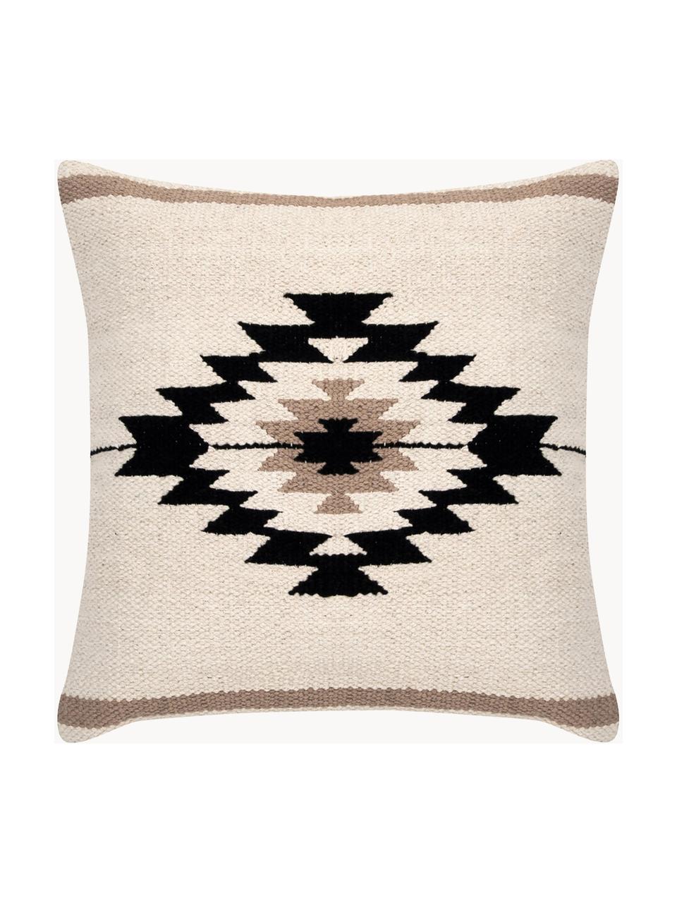 Copricuscino intrecciato Toluca, 100% cotone, Beige, nero, Larg. 45 x Lung. 45 cm