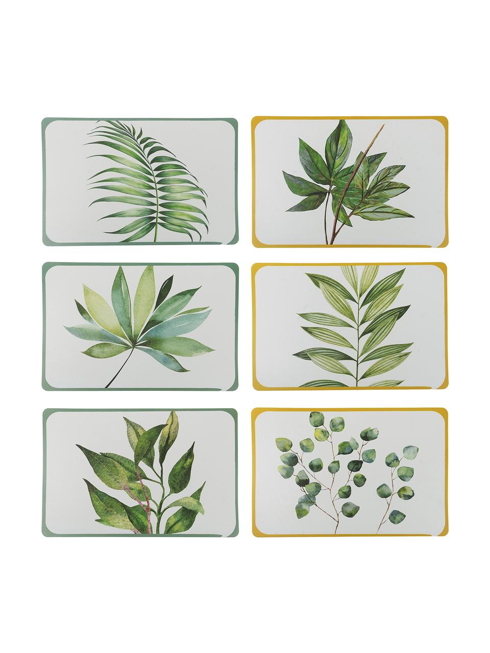 Kunststoffen placemats Botanique, 6-delig, Kunststof, Wit, groen, geel, B 45 x D 30 cm