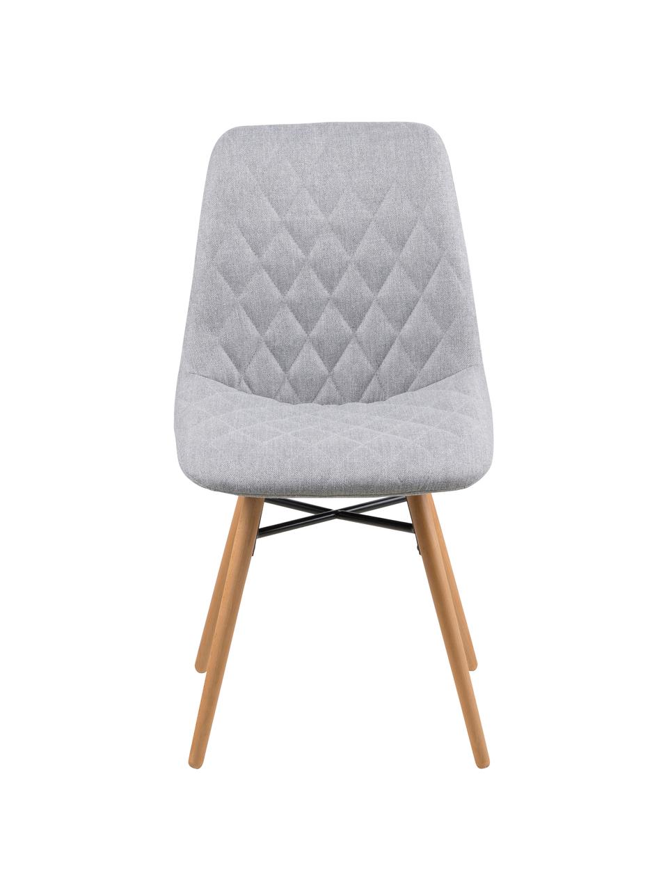 Gestoffeerde stoelen Lif, 2 stuks, Bekleding: 100% polyester, Poten: beukenhout, Bekleding: lichtgrijs. Poten: eikenhoutkleurig. Onderstel: zwart, 46 x 85 cm