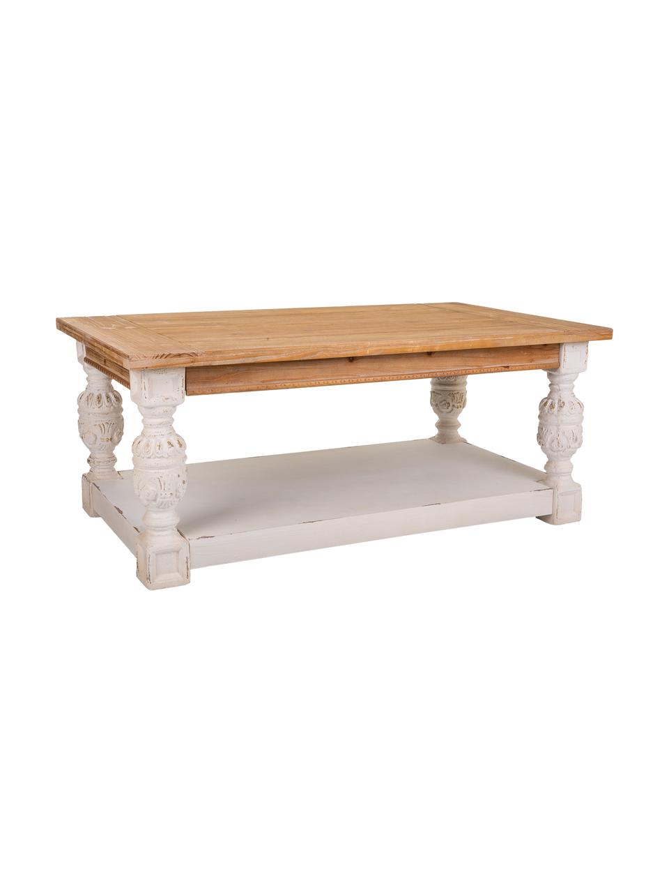 Mesa auxiliar Kristoph, estilo vintage, Tablero: tablero de fibras de dens, Estructura: madera de abeto, resina, Beige, blanco crema, An 120 x Al 50 cm