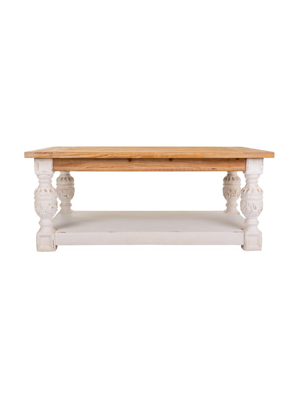 Mesa auxiliar Kristoph, estilo vintage, Tablero: tablero de fibras de dens, Estructura: madera de abeto, resina, Beige, blanco crema, An 120 x Al 50 cm