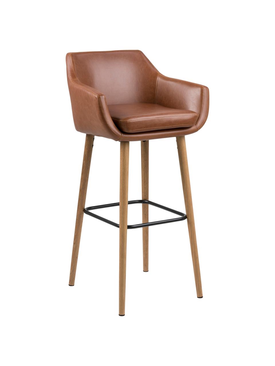 Barová židle z imitace kůže Nora, Imitace kůže, koňak Nohy: dub, Š 55 cm, V 101 cm