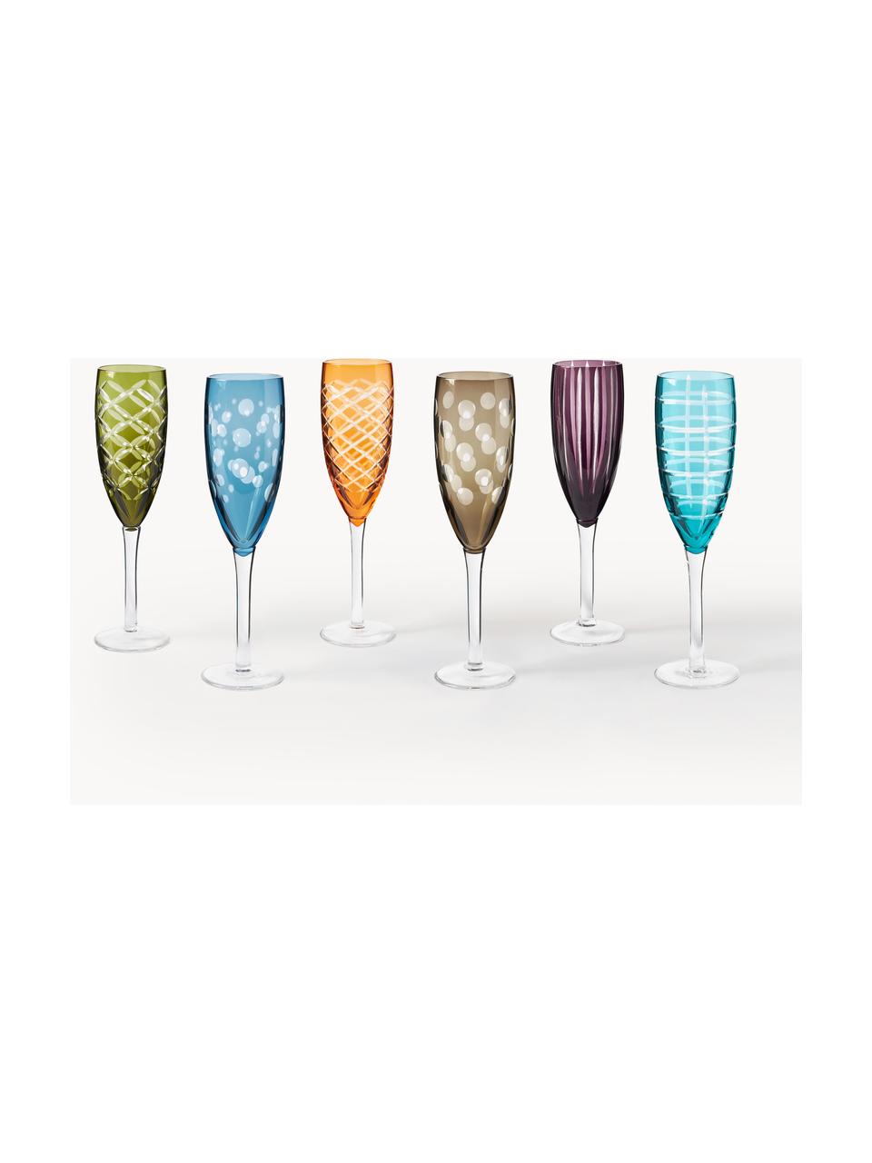 Cuttings set of 6 champagne flute glasses in multicoloured - Polspotten