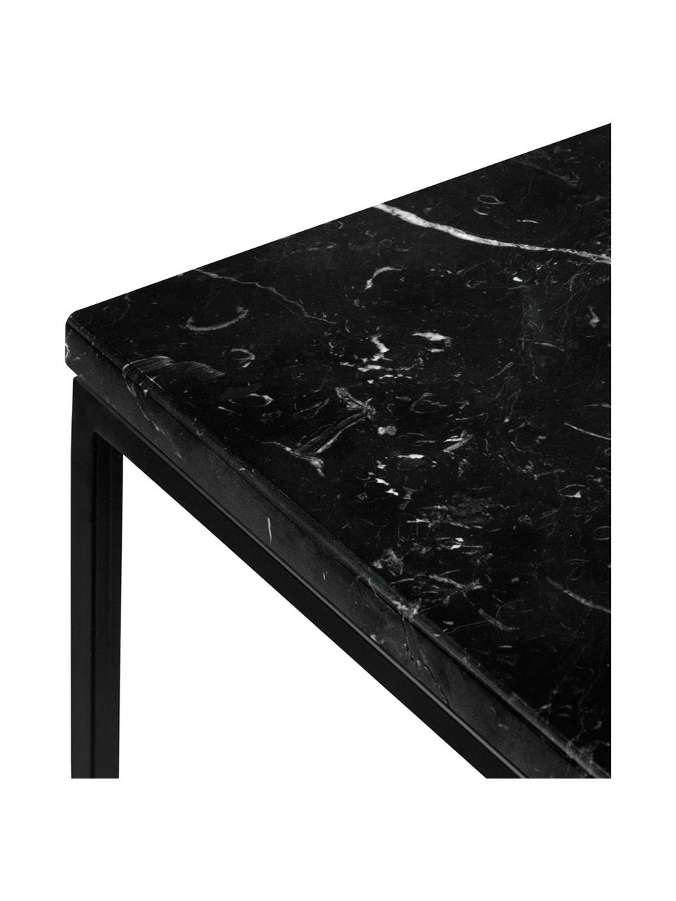 Marmeren bijzettafel Gleam, Tafelblad: marmer, Frame: gelakt staal, Tafelblad: gemarmerd zwart. Frame: zwart, 50 x 45 cm