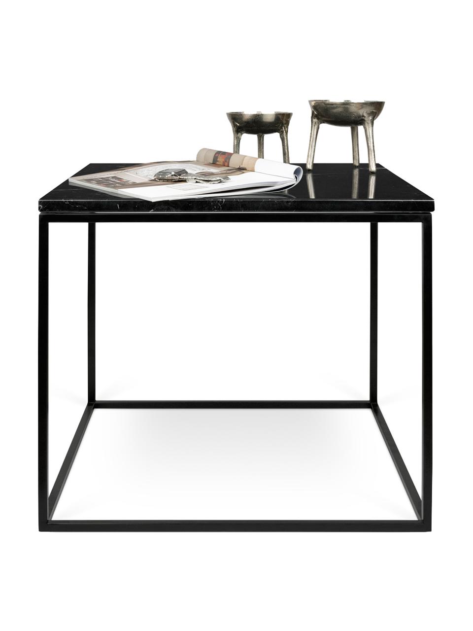 Marmor-Beistelltisch Gleam, Tischplatte: Marmor, Gestell: Stahl, lackiert, Tischplatte: Schwarz, marmoriert<br>Gestell: Schwarz, 50 x 45 cm