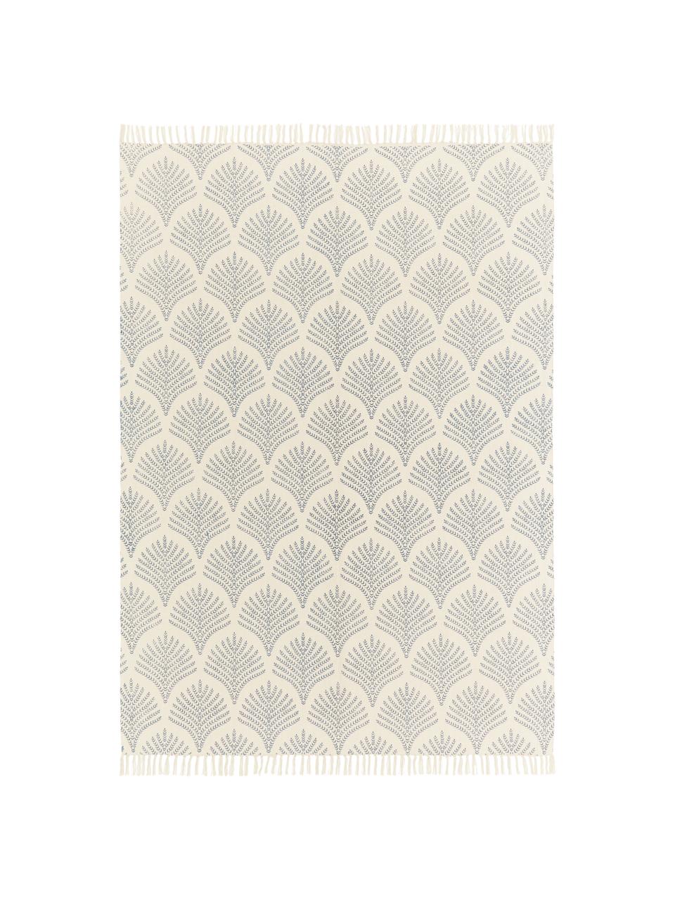 Alfombra de tejido plano de algodón con flecos Klara, Beige, azul, An 120 x L 180 cm (Tamaño S)