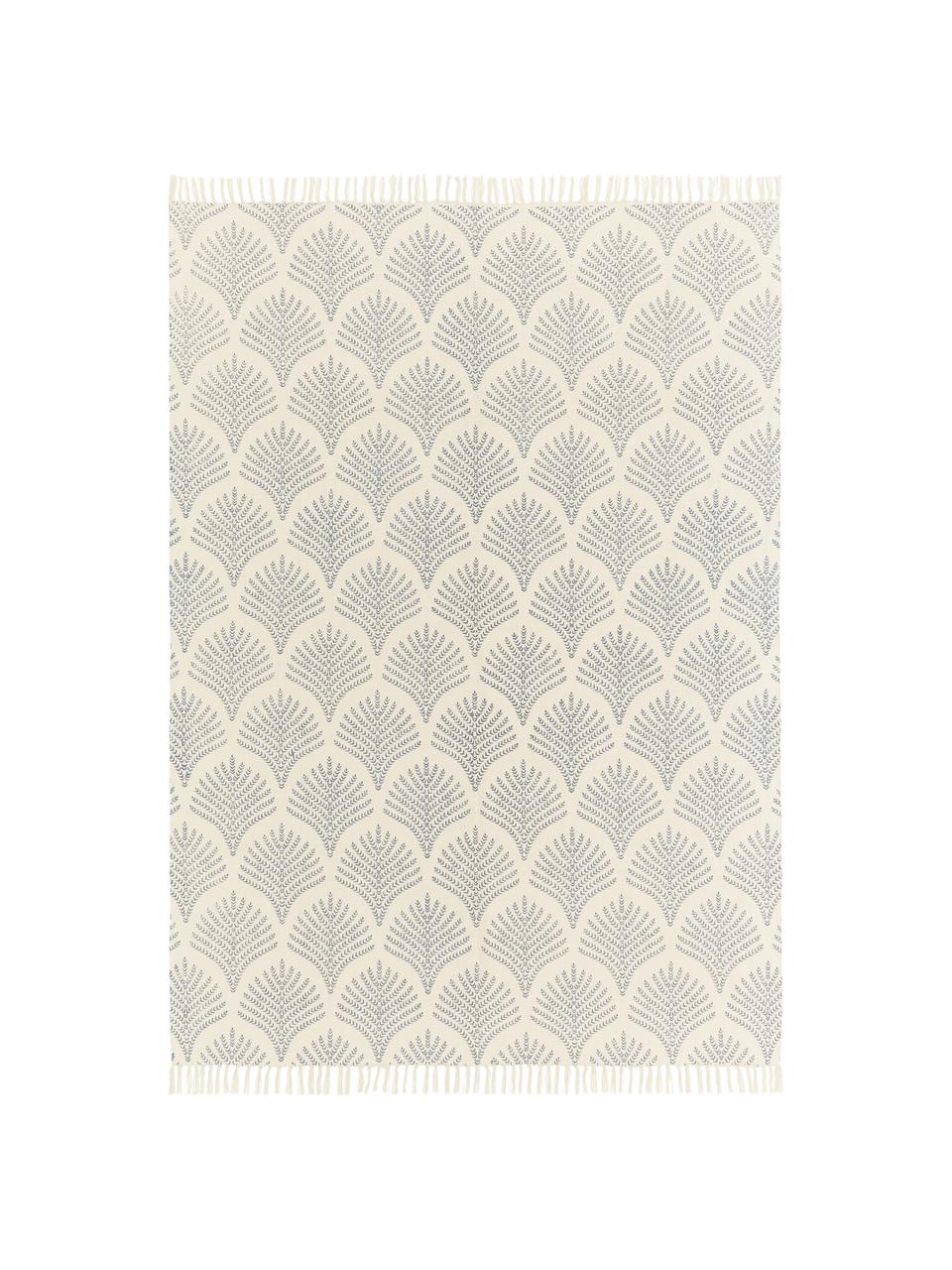 Tkany na płasko dywan z bawełny z frędzlami Klara, Beżowy, niebieski, S 120 x D 180 cm (Rozmiar S)