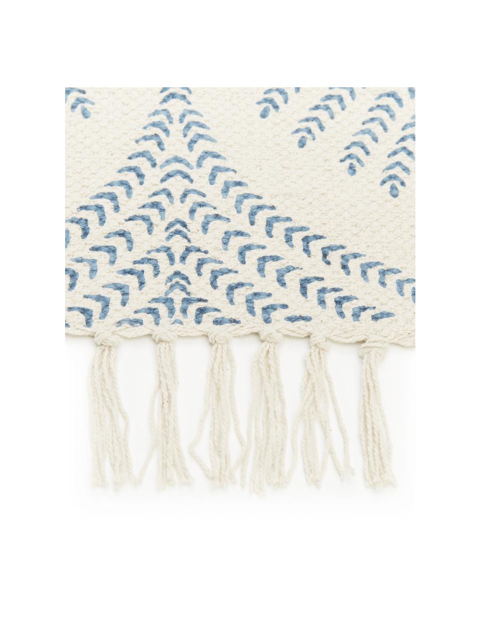 Naplocho tkaný bavlněný koberec s třásněmi Klara, Béžová, modrá, Š 120 cm, D 180 cm (velikost S)