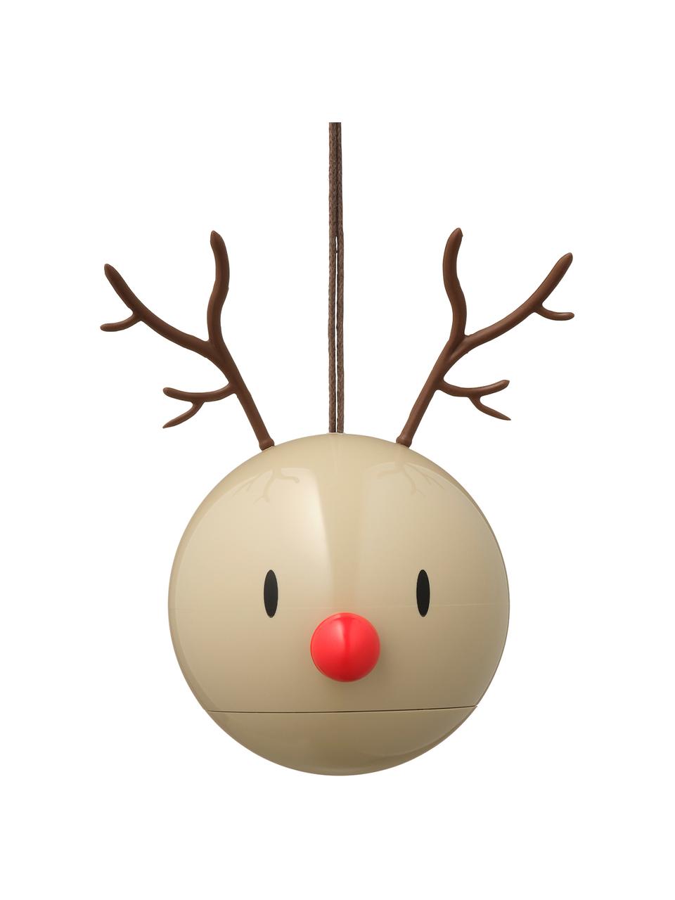 Kerstboomhanger Reindeer, 2 stuks, Kunststof, metaal, Beige, rood, B 10 cm x H 7 cm