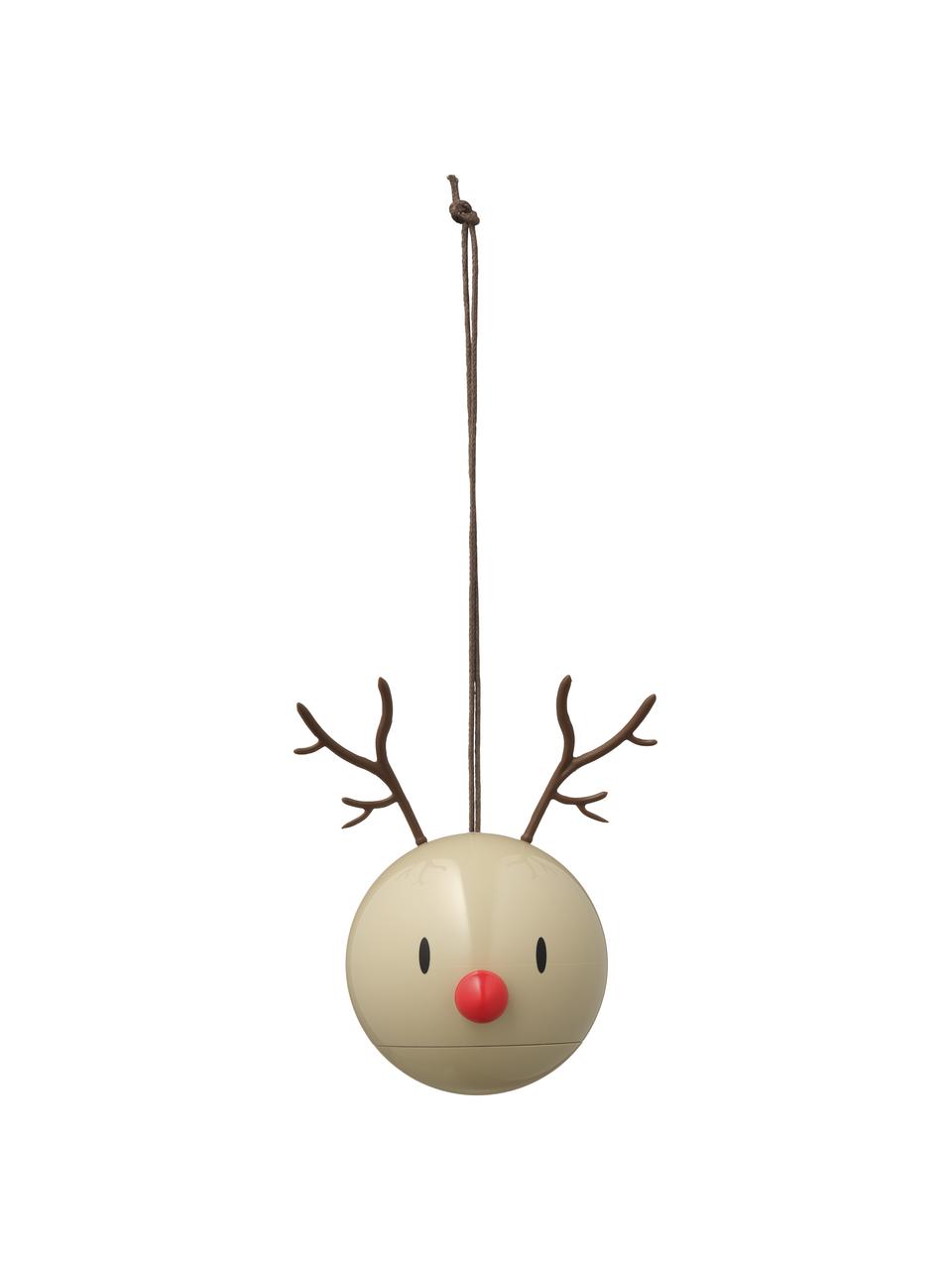 Décoration de sapin de Noël Reindeer, 2 pièces, Plastique, métal, Beige, rouge, larg. 10 x haut. 7 cm