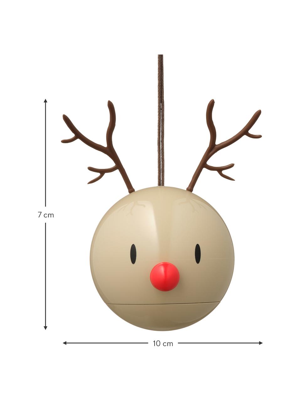 Ozdoba na stromček Reindeer, 2 ks, Umelá hmota, kov, Béžová, červená, Š 10 x V 7 cm
