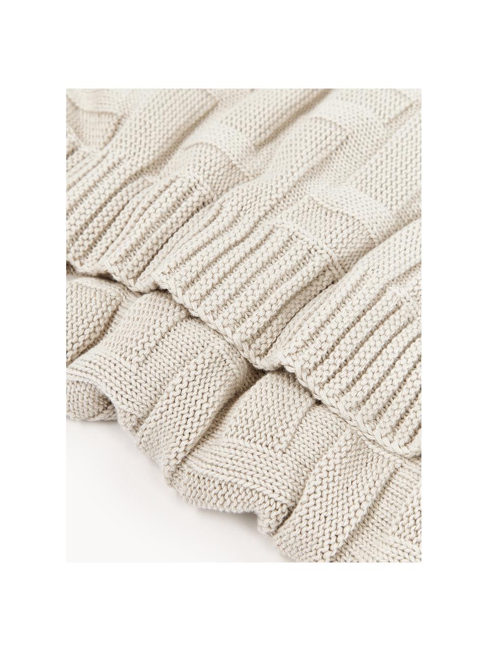 Couverture en coton tricoté Gwen, 100% coton, Beige clair, larg. 130 x long. 170 cm