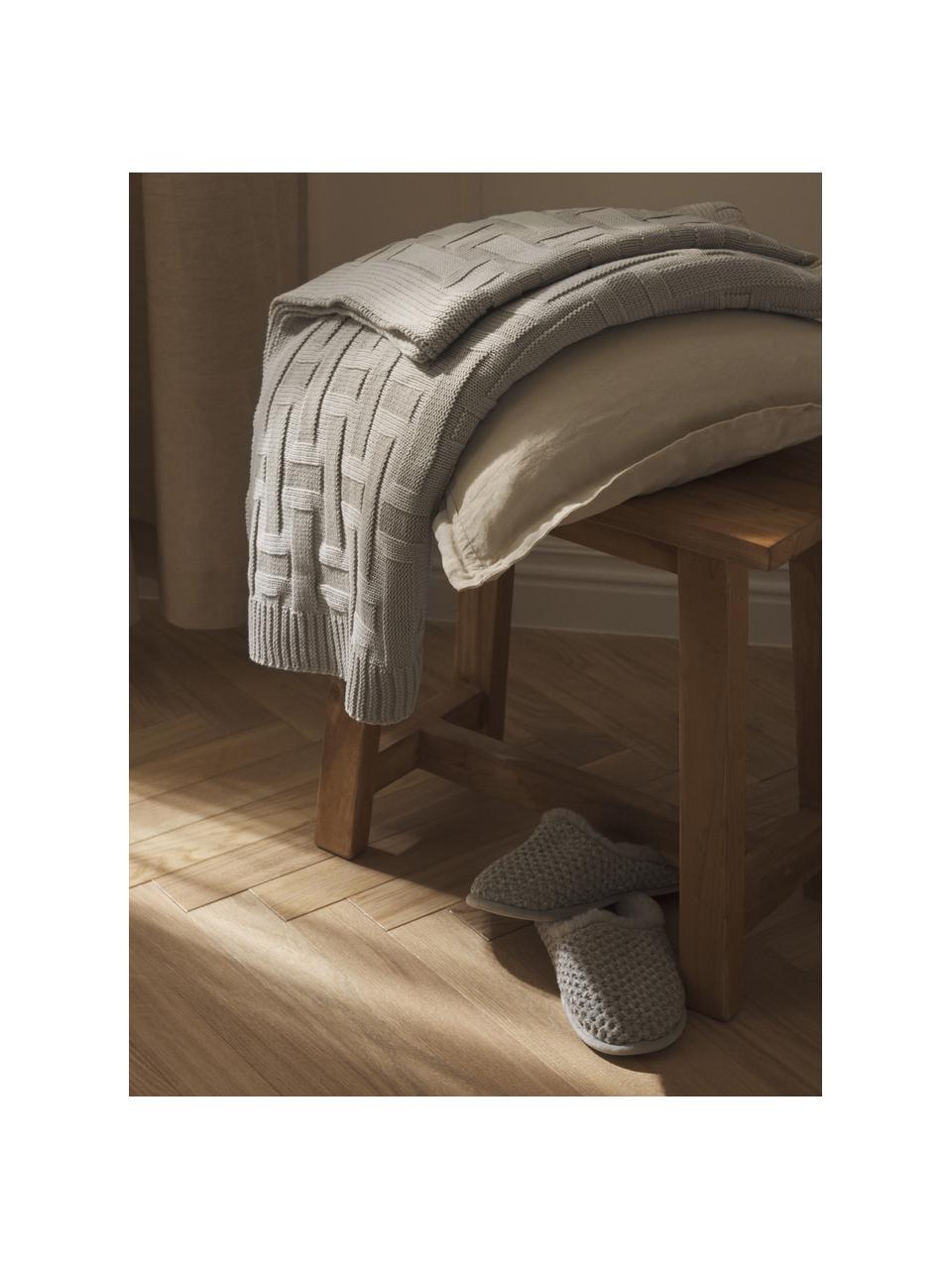 Coperta in cotone a maglia Gwen, 100% cotone, Beige chiaro, Larg. 130 x Lung. 170 cm