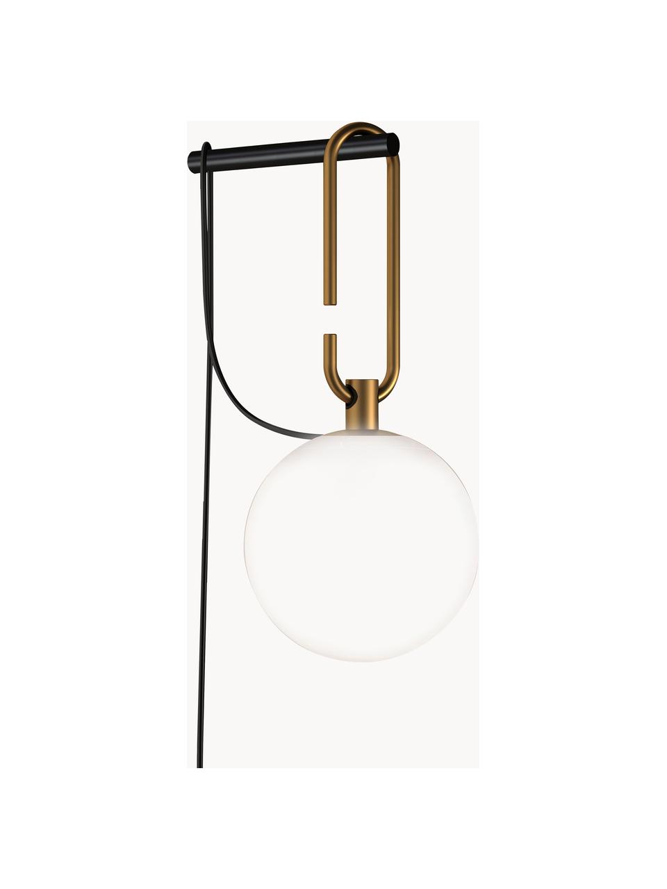 Mundgeblasene Wandleuchte nh mit Stecker, Lampenschirm: Glas, mundgeblasen, Weiß, Messing, B 15 x H 22 cm