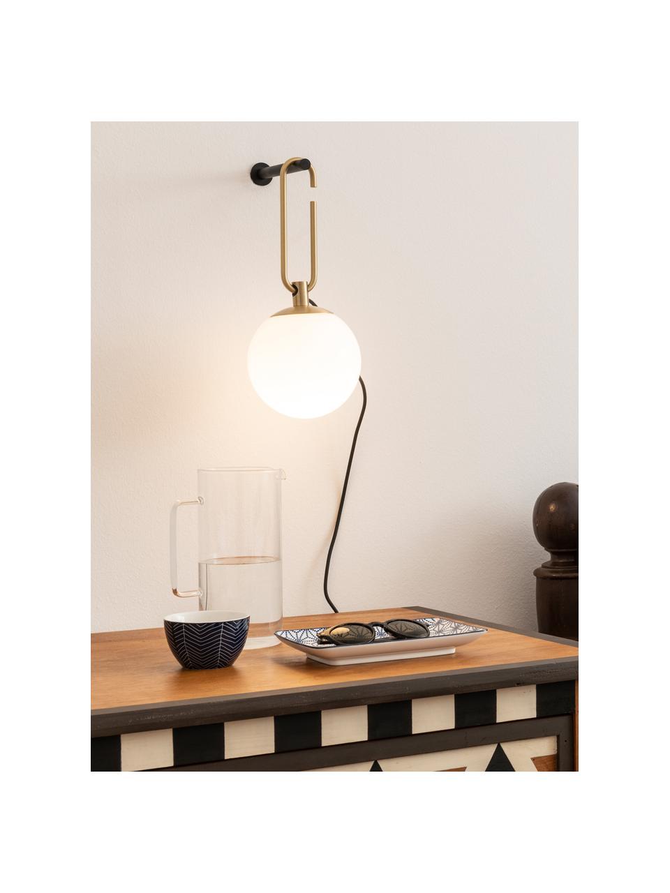 Mondgeblazen wandlamp nh met stekker, Lampenkap: mondgeblazen glas, Wit, messing, Ø 15 x H 22 cm
