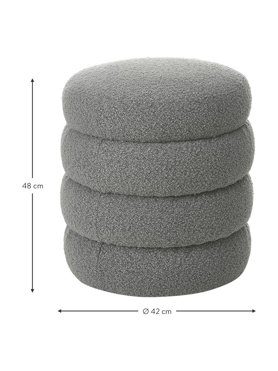 Bouclé poef Alto in grijs, Bekleding: bouclé (100% polyester), Frame: massief grenenhout, multi, Bouclé grijs, Ø 42  x H 47 cm