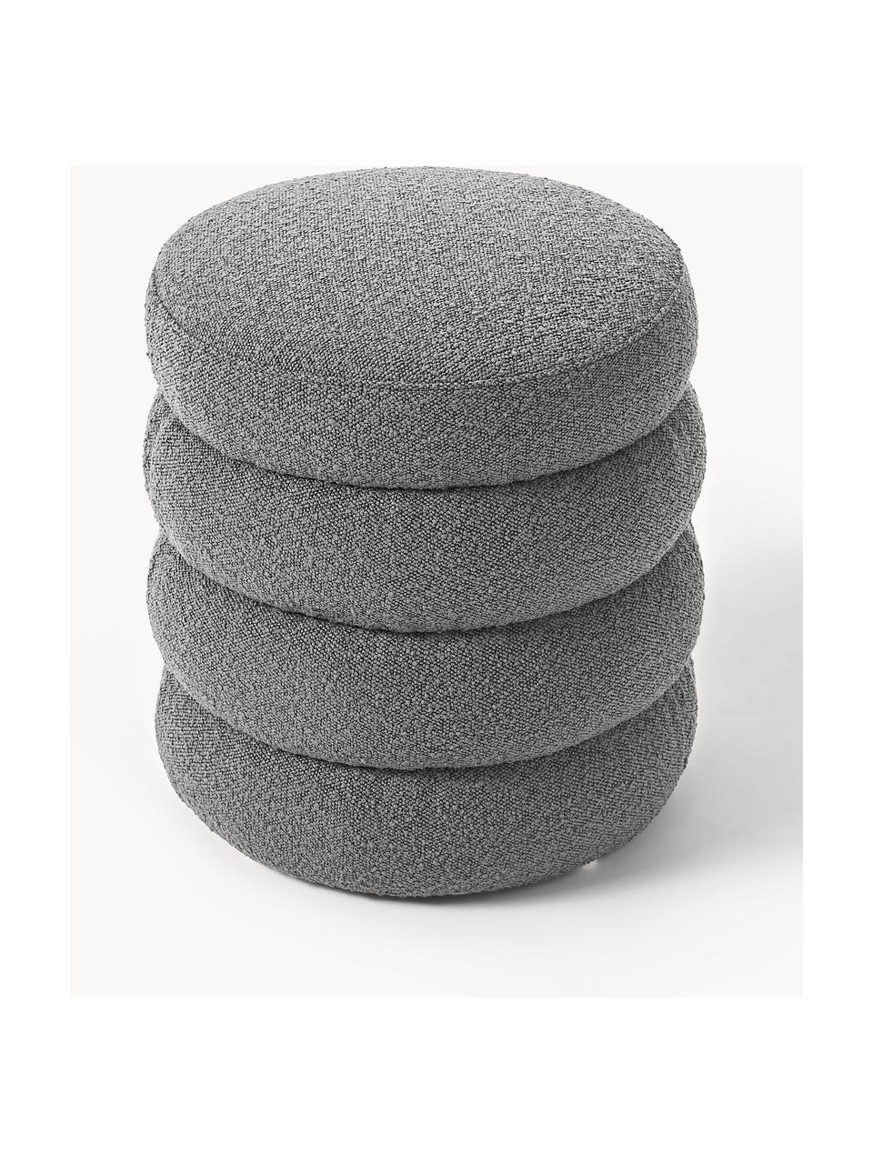 Pouf in bouclé Alto, Rivestimento: bouclé (100% poliestere) , Struttura: legno di pino massiccio, , Bouclé grigio scuro, Ø 42 x Alt. 47 cm