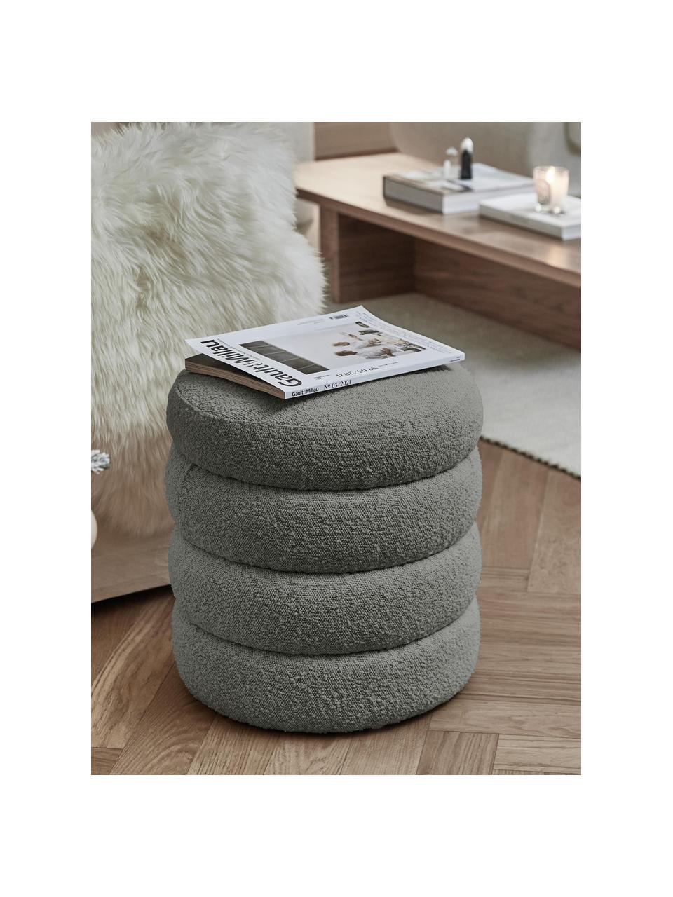 Puf bouclé Alto, Tapicerka: bouclé (100% poliester) D, Stelaż: lite drewno sosnowe, skle, Szary bouclé, Ø 42 x W 47 cm