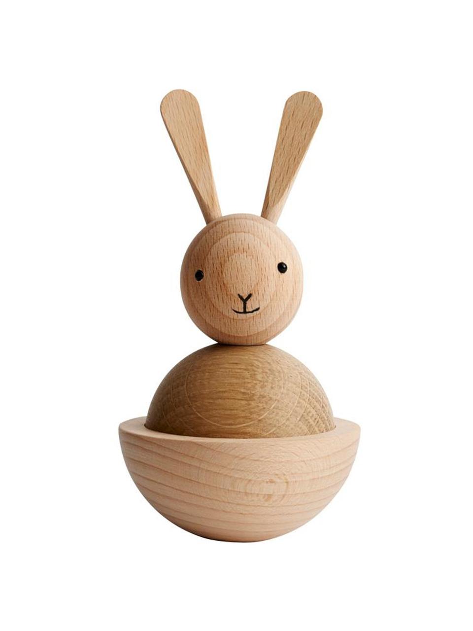 Decoratief object Rabbit, Ophanglus: leer, Houtkleurig, zwart, Ø 7 x H 13 cm