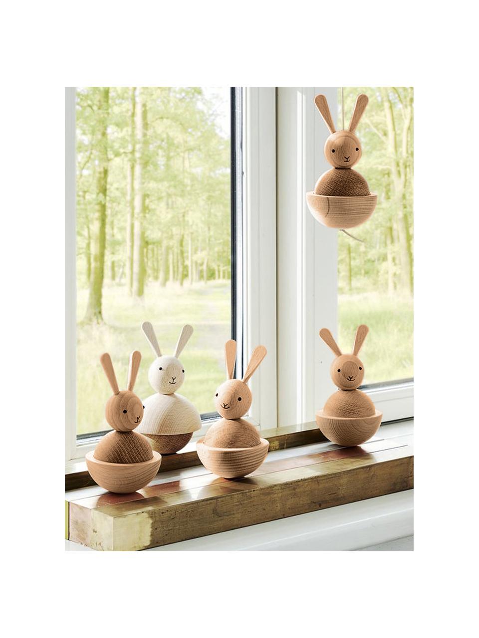 Decoratief object Rabbit, Ophanglus: leer, Houtkleurig, zwart, Ø 7 x H 13 cm