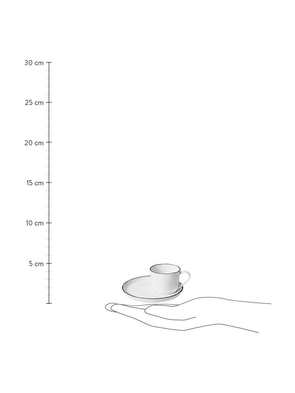 Handgemaakt espressokopje Salt van porselein met schoteltje, Porselein, Gebroken wit met zwarte rand, Ø 6 x H 5 cm, 90 ml