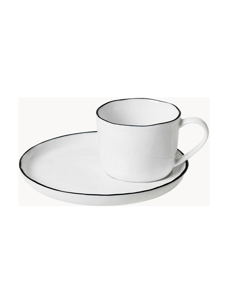 Ručne vyrobená šálka na espresso s podšálkou z porcelánu Salt, Porcelán, Biela, Ø 6 x V 5 cm, 90 ml