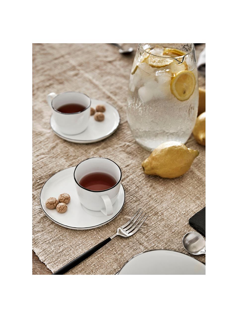 Taza de café espresso con platito artesanal de porcelana Salt, Porcelana, Blanco, Ø 6 x Al 5 cm, 90 ml